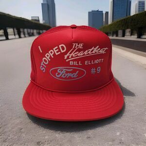 Vintage Bill Elliott #9‎ Ford I Stopped The Heartbeat Trucker Snapback Hat Cap