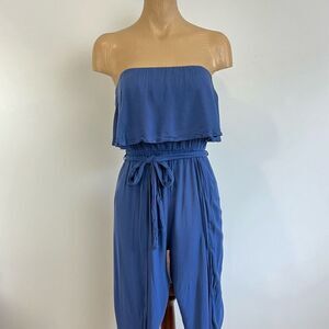 Seven Sisters Women’s Small Blue Sleeveless Pants Jumpsuit Tie Made in USA