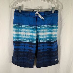 Speedo Board Shorts Men's Small Blue Water Print Lined Drawstring Pull On