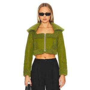 Camila Coelho Odalis Faux Leather Jacket in Moss Green Size XL