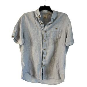 Baird McNutt Murano Linen Cotton Short Sleeve Button Down Shirt Large Blue