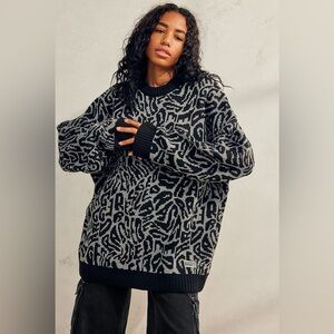 The Ragged Priest Sz S Cryptic Black Printed Relaxed Knit Sweater