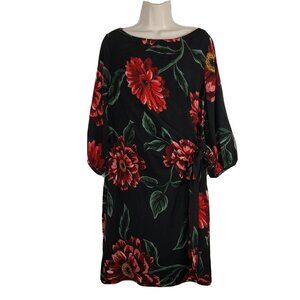 Ignite Evenings Cocktail Dress Boatneck Women Size 14W Black Red Floral FLAW