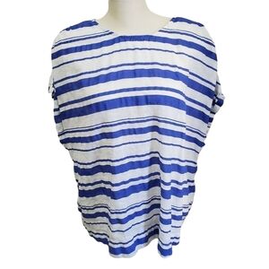 Monsoon White & Blue Striped Linen Blended Blouse Size XL