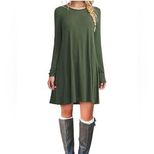 Giotto Women's Long Sleeve Casual Loose T-shirt Swing Tunic Dress Army Green SzM