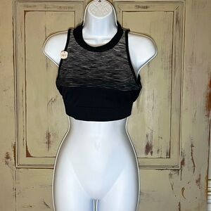 Xersion Quick Dri Seamless Sports Bra XL black white stripe NWT