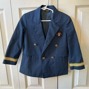 Monsieur Adolfo Boys Size 4 USA Navy Patchwork Stripe Blazer Suit Jacket