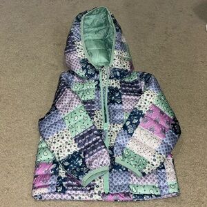 Toddler girl patchwork style lightweight puffer jacket