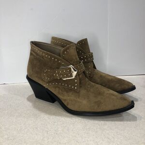 Womens Seven 7 Ankle Boots Brown Dallas Faux Suede Size 8 Studded