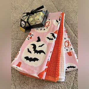 NWT Halloween Tea Towel & Skull Candle Bundle