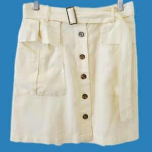 NICOLE MILLER Linen Blend Front Button Mini Skirt Belted Sz M  NWOT