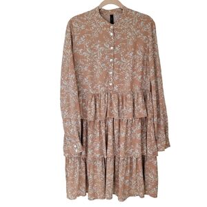 YAS Long Sleeve Tiered Shirt Dress Boho Relaxed Fit Floral Print