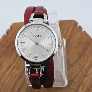 Fossil Women's Silver Tone Multistrap Bracelet Watch Distressed Oxblood Leather