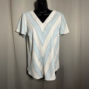 Ann Taylor Chevron Blouse White and light‎ blue size small