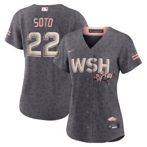 Washington Nationals cherry blossom 22 Juan Soto ladies baseball jersey button v