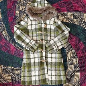 NWT J. Crew Green Plaid Toggle Coat Size Small