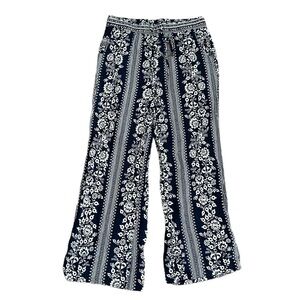 Seven sisters Boho floral navy and white pull on elastic waist pants size small