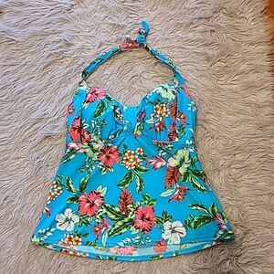 Sunsets womens tropical teal floral bra halter style tankini size 34e