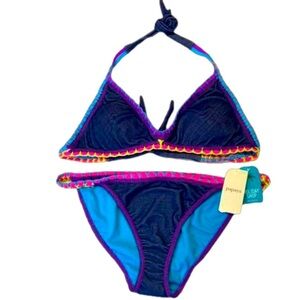 NWT Papaya Fluorescent Embroidery Bikini Women’s Size 16 Swimsuit Bathingsuit