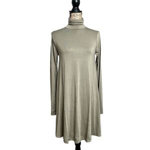 La Made green turtleneck long sleeve swing dress neutral minimalist size xs