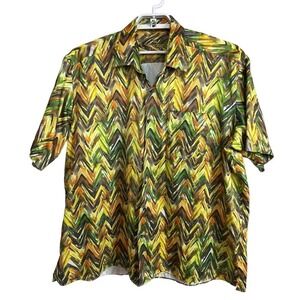 Marcello Sport Size XXL Chevron Paint Stroke Green Yellow Button Up S/S Shirt