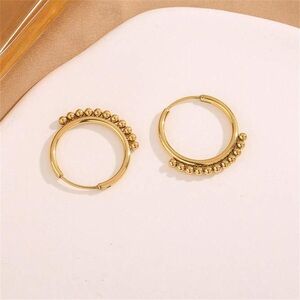 💫18K Gold Plated Small Beaded Trim Edge Hoop Stainless Steel Earring