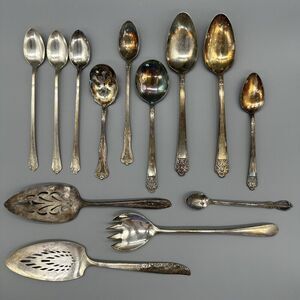 Lot of 13 Assorted Vintage Silverplate Spoons Rogers National Royal Saxony Tulip