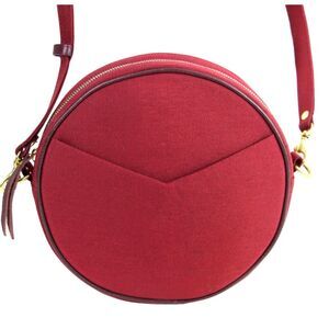 TAH ANGELINA MARIE BURGUNDY CANVAS LEATHER TRIM CIRCLE X-BODY SHOULDER BAG PURSE