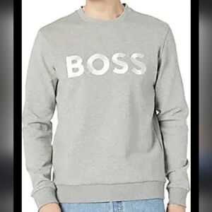 BOSS MEN'S CREW NECK SOLID GRAY LOGO XL SWEATER