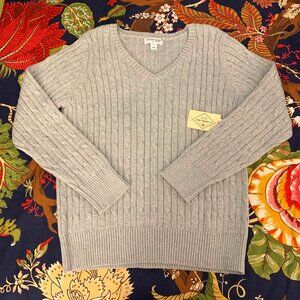 NWT - St. John's Bay V-neck Cotton Cable Knit Sweater