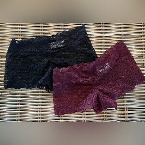 3 prs lace boy shorts lace panties M Kathy Ireland Nanette Lepore black wine