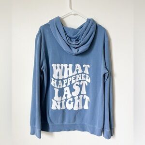 Barstool Sports “What Happened Last Night” Hoodie Sweatshirt Small Blue