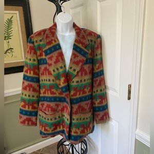 Southwestern Tapestry Fleece one button blazer super cute Aztec print Medium