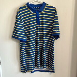 Tailorbyrd blue and yellow striped golf shirt XL