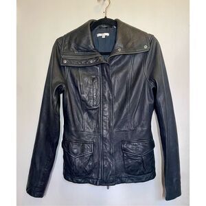 Vince Soft Leather Black Moto Bomber Jacket Black size M