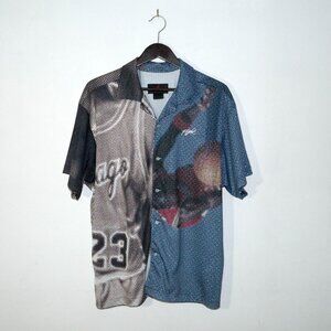 Nike Air Jordan Flight Heritage Graphic Photo Button Down S/S Shirt Mens Medium