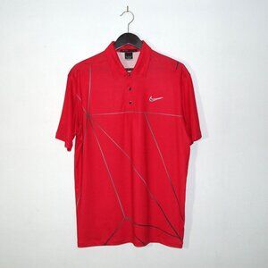 Rare Nike Golf Tiger Woods Polo Shirt Red Design Mens Medium-Large 483628-607