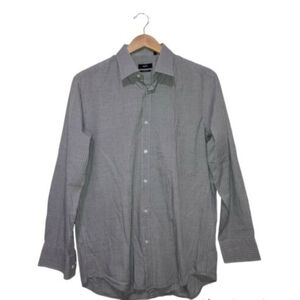 HUGO BOSS Long Sleeve Shirt Stretch Grey Striped Collar Dress Shirt 15 3/4 40