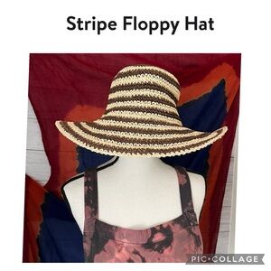 ROUTE 66 WIDE BRIM FLOPPY STRIPE STRAW SUN HAT