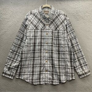 Duluth Trading Company Plaid Flannel Button Shirt Men’s XL Blue Gray Long Sleeve