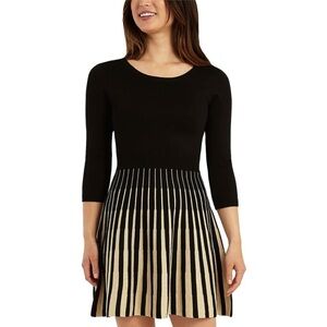 BCX sweater dress women SM P. fit& flare,striped  metallic black & gold sequin