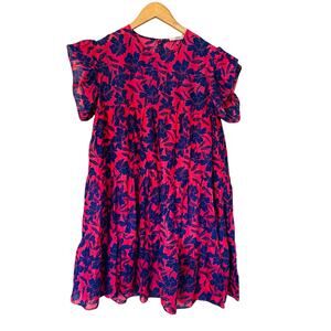 Talulah Floral Ruffle Sleeve Tiered Dress Size L Large Pink Blue