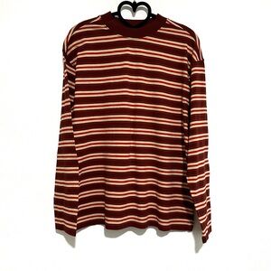 NWT BP Maroon Red Cream Mock Neck Striped Organic Cotton Top Size M