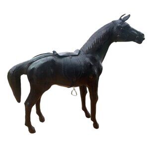 Vintage Leather Horse Figurine Statue English Saddle Reins