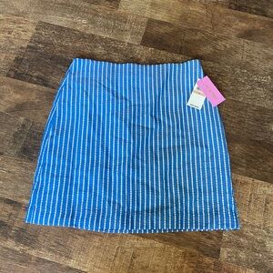 Riley & Rae Deep blue striped linen mini skirt NWT