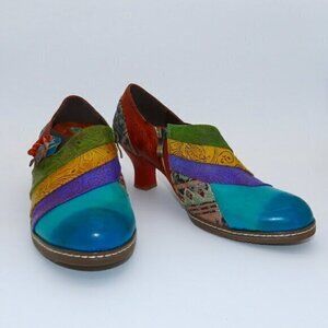 GIOTTO Retro Bohemian Patchwork Zip Spring Fall Ankle Pumps Booties Size 8.5