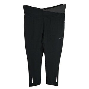 Nike Dri-Fit Athletic Fitted Capri Pants Women Size S Black Running Reflective