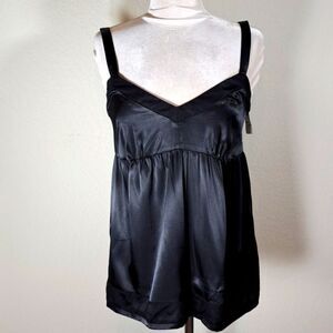 Michael Kors Women’s NWT Top Black Sateen Baby Doll Camisole Tank V-Neck Size M