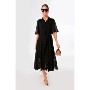 Pomander Place Dress Black Maeve Flutter Sleeve Flowy Sheer A-Line Midi Size XL