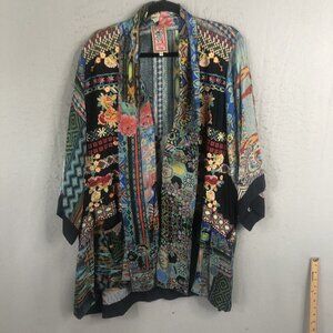 Johnny Was Kimono Womens 2XL Floral Topper 100% Silk Embroidery Boho Artsy